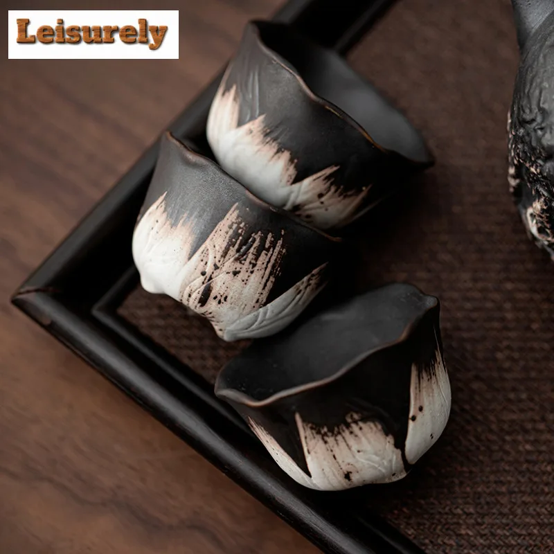 2pc/lot Wabi Sabi Style Lotus Leaf Teacup Japanese Tea Bowl Cup For Tea Fragrance Cup Jianzhan Master Cups Cha Ornaments 50ML