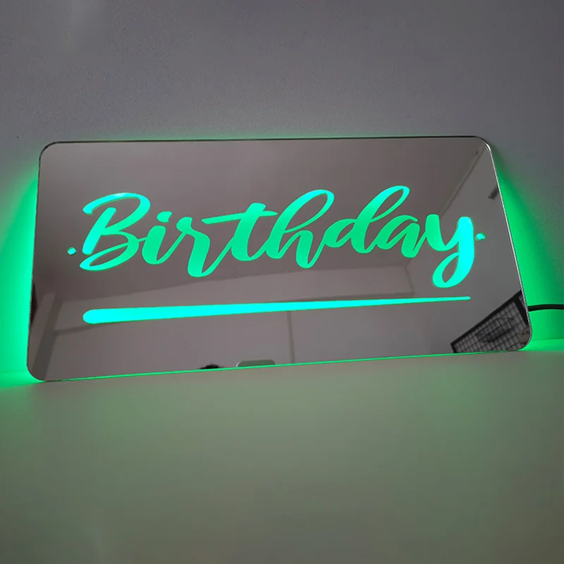아크릴 거울 네온 조명, 생일 축하, 거울 벽 장식, 테이블 램프, 파티 선물