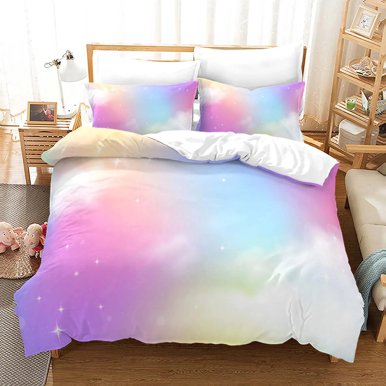 Rainbow Gradient Cloud Duvet Cover Set Colorful Print Bedding Set For Girls Women Bedroom Decorative Bedspread 3