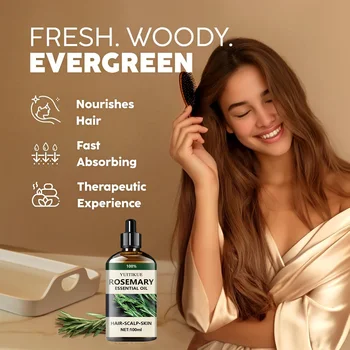 100% pure rosemary essential oil, suitable for hair, scalp, and skin, natural aromatherapy oil, nourishing and revitalizing. 3