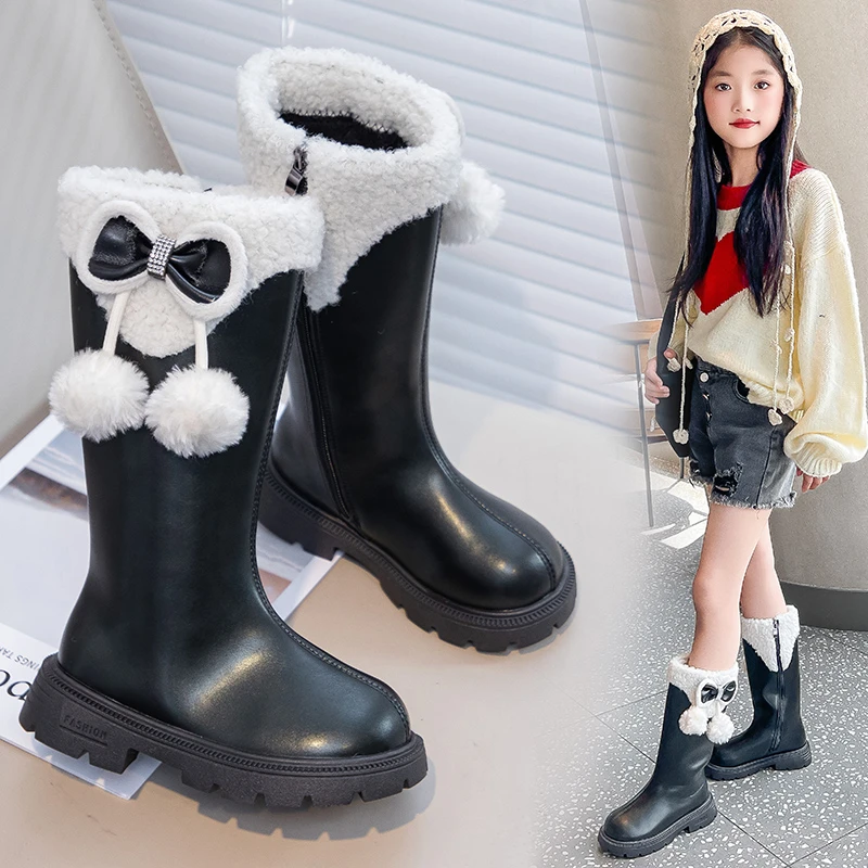 Girls Winter Mid Calf Boots Thermal Plush Soft Sole