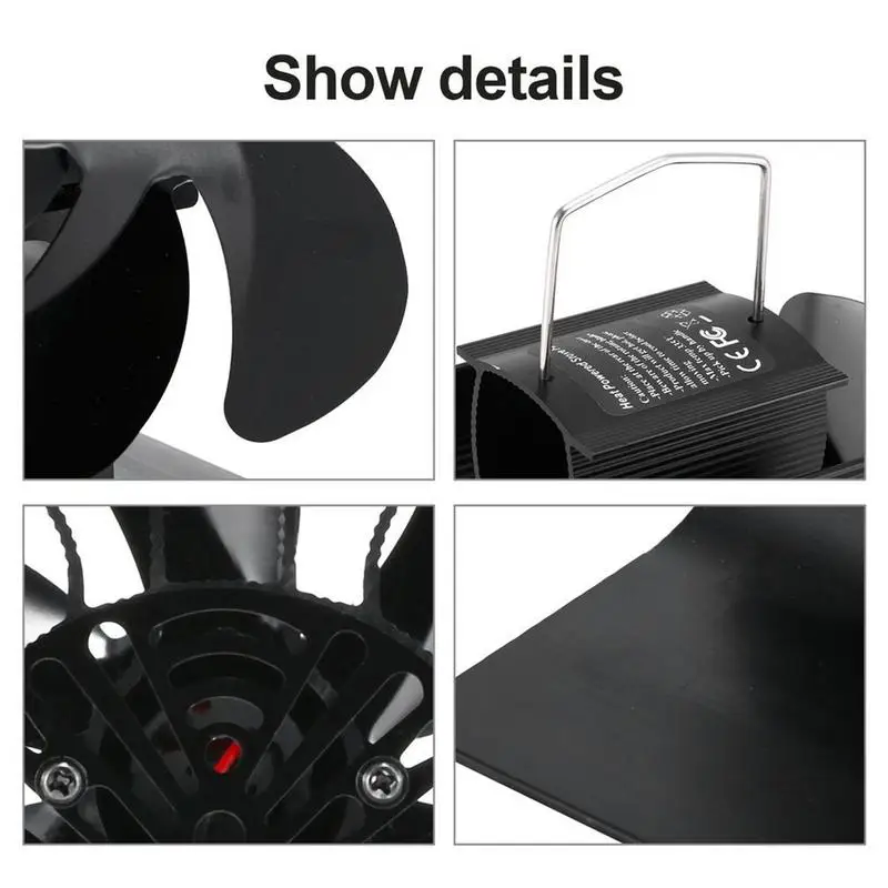 6 Blade Black Fireplace Heat Powered Stove Fan Log Wood Burner Ecofan Silent Efficient Heat Distribution Home Fireplace Fan fireplace fan