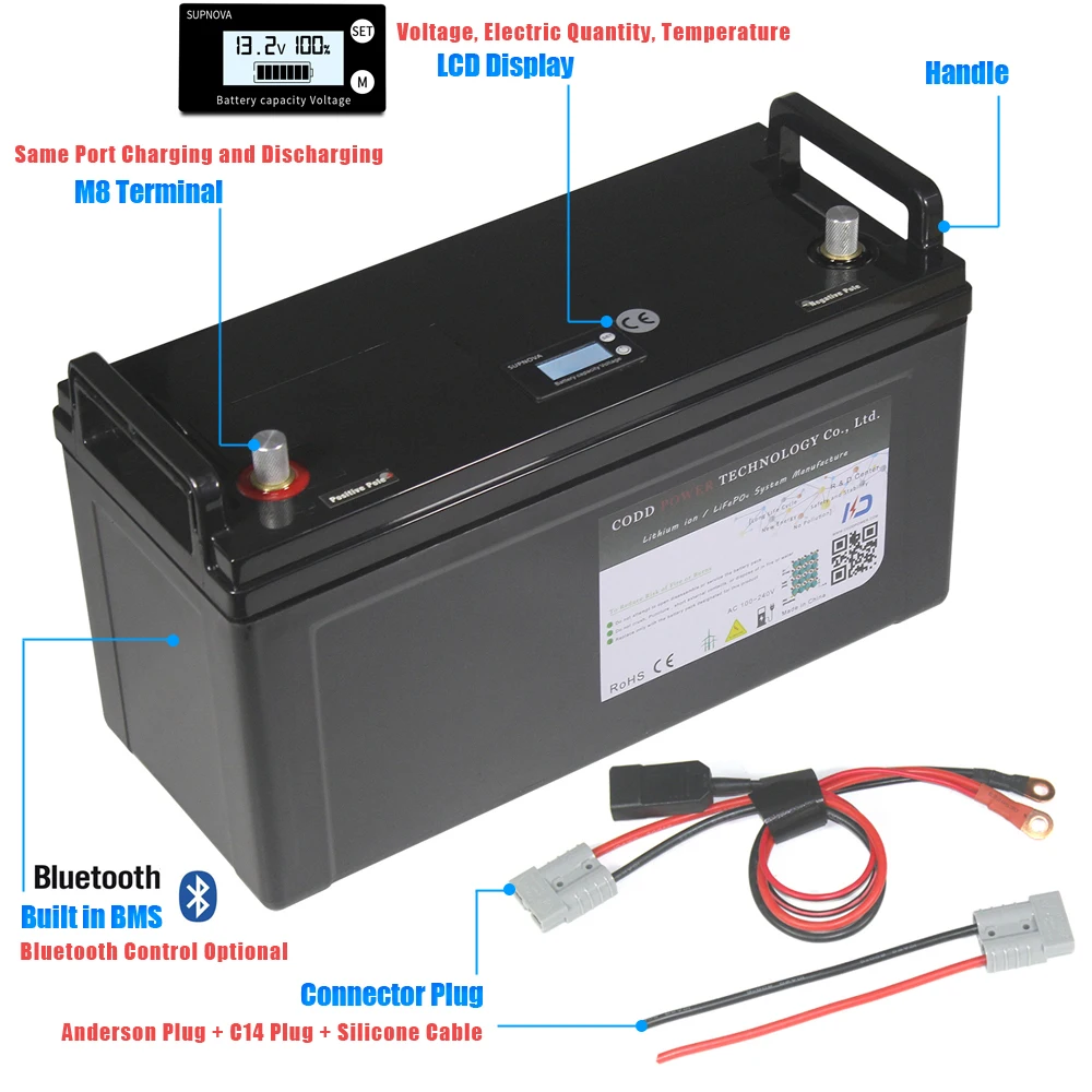 12V LiFePO4 Bluetooth BMS 100AH 150AH 200AH Battery RV Solar Energy Storage  Yacht AGV Robot 12.8V Lithium iron phosphate - AliExpress