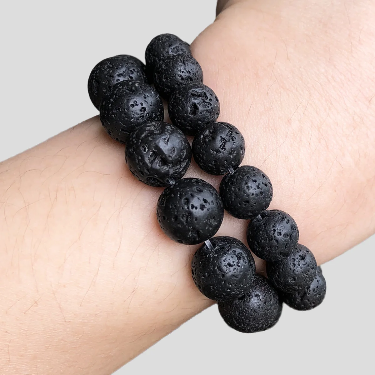 Natural Black Volcanic Lava Stone Round Beads for DIY Jewelry and Bracelet Making - Bulk Wholesale, 15'' Strand, Multiple Sizes Available