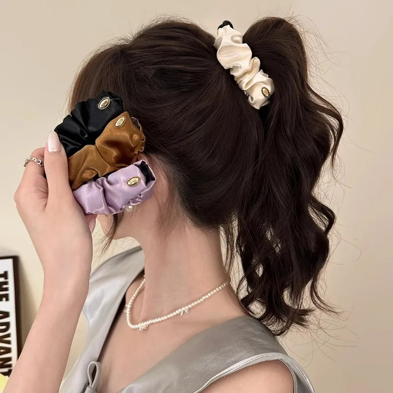 Korean Style Solid Color Silk Gold Label Hair Claw Women Girls Elegance Sweet Hairpin Barrette Simple Fashion Decor Hair Clips