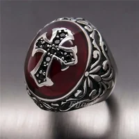 Black Vampire Cross Ring with Embedded Diamonds Vintage Religious Series Cross Ring Jewelry Accessories from Mainland China