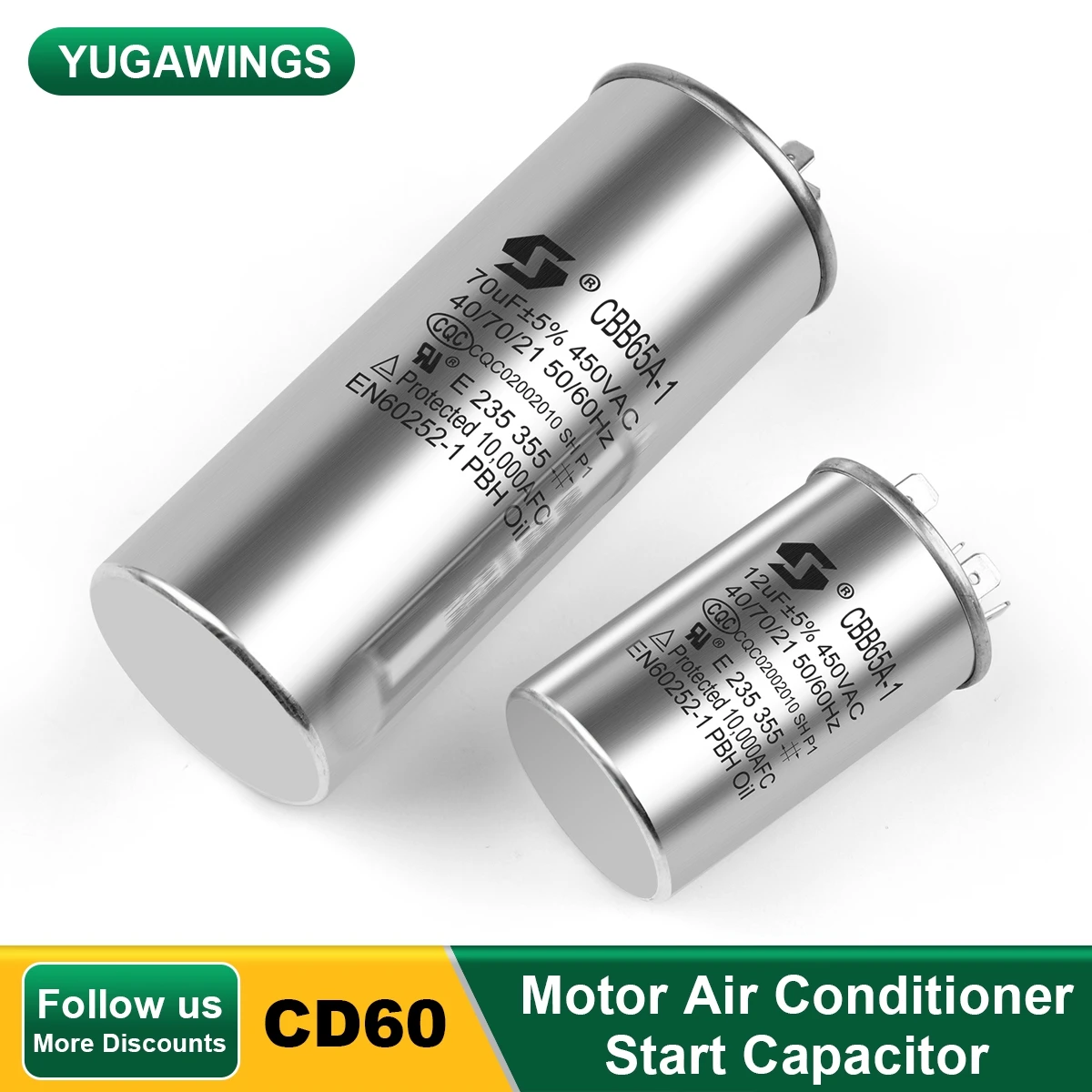 CBB65AirConditionerCapacitorMotorRunCapacitorsStarting450VAC5UF6UF15uF20uF25uF