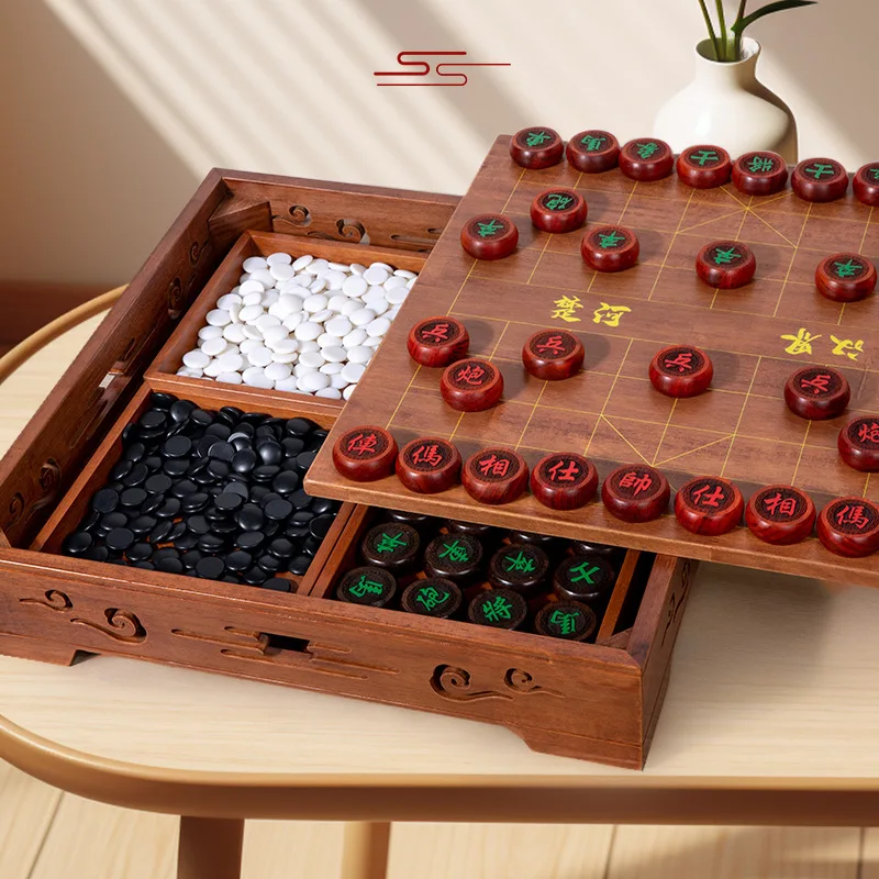 쉬운 보관용 탁상용 서랍, 나무 체스 서랍, 체스 테이블 게임, 중국 체스 및 Weiqi 세트, 보드 게임, 비즈니스 선물