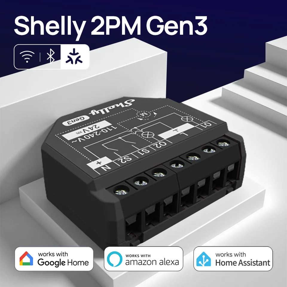 Shelly 2PM Gen4 - Interruptor Relé Inteligente WiFi 2 Canales 16A, Para Persianas, Luces, Hogar Inteligente