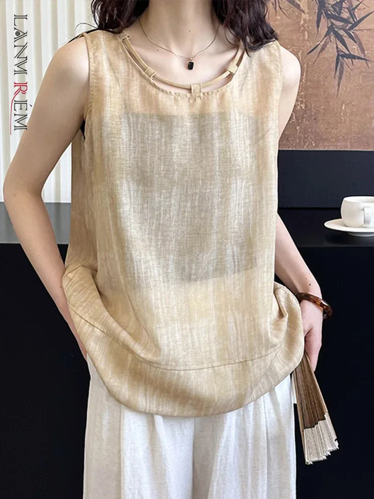 

[LANMREM] Minimalism Sunscreen Tanks For Women Round Neck Sleeveless Office Lady Loose Tops Female 2024 Summer New 26D9138