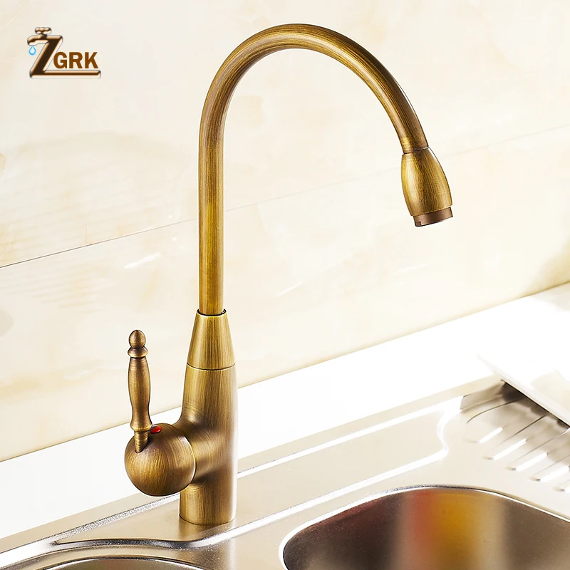 Antique Kitchen Faucet Bronze Sink Mixer Hot and Cold Water Kitchen Mixer Tap Swivel 360 Degree Kitchen Sink Tap