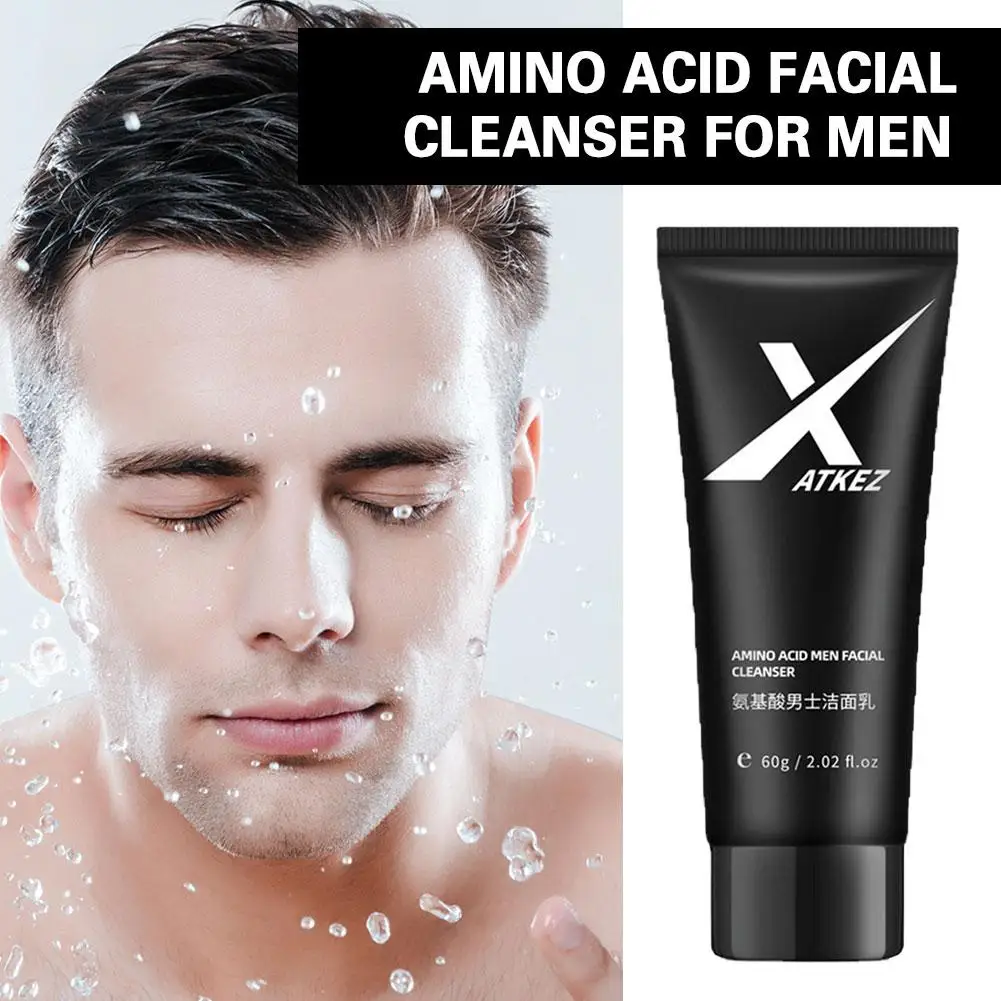 Amino Acid Facial Cleanser for Men Daily Gentle Face Wash Deep Pores Cleaning Oil Control Acne Remover Cleanser 60g B5W6 eelhoe anti acne foaming cream cleanser removes pimples and blackheads shrink pores oil control skincare deep cleaning face wash