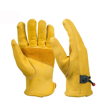 Guanti da lavoro in pelle da uomo Guanti da meccanico per saldatura da lavoro protettivi di sicurezza resistenti in pelle bovina gialla