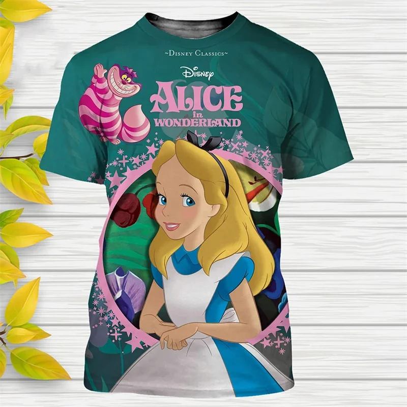 

Summer Disney T-Shirts Alice in Wonderland Cartoon Anime 3D Print Streetwear Men Women Fashion Oversized T Shirt Kids Tees Tops