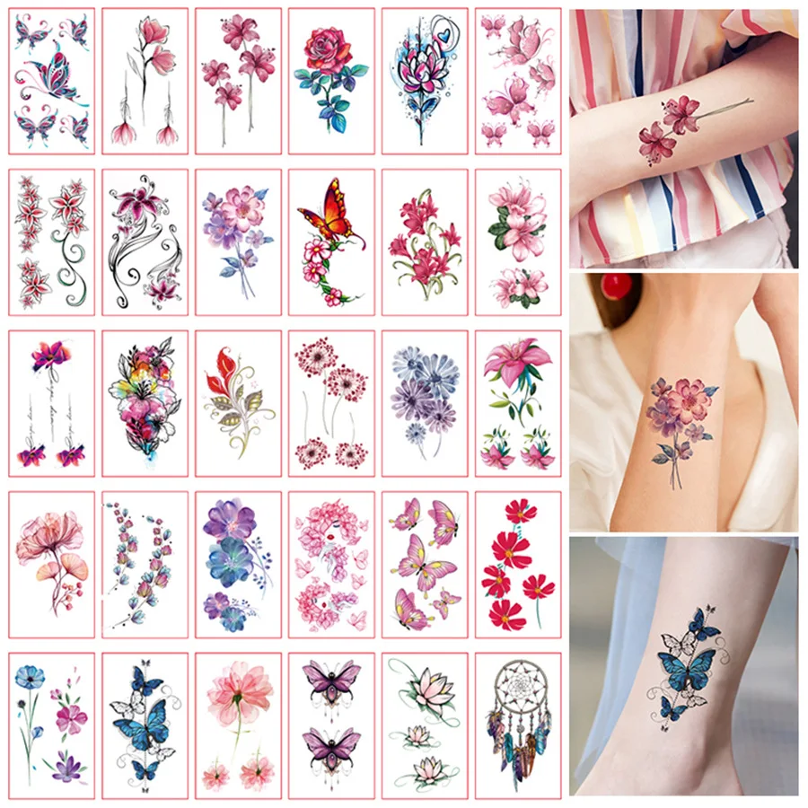 

30Pcs/Set No Repeat Temporary Tattoo Stickers Waterproof Arm Clavicle Body Art Sticker Disposable Butterfly Tatouage Temporaire