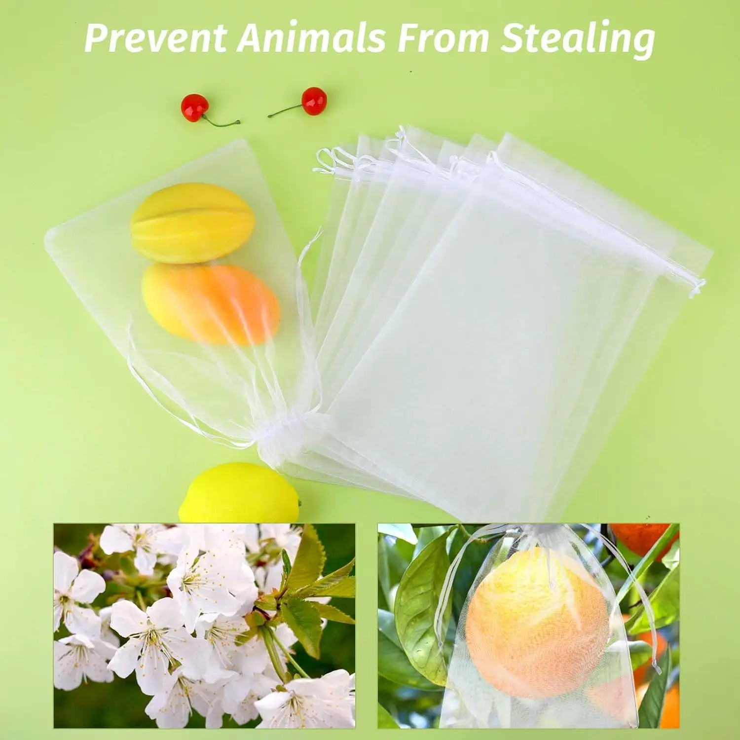 Description Picture 4 of item100PCS Fruit Protection Bag Green Mesh Netting Bag with Drawstring Protect From Insect Birds Squirrels Gardening Tool