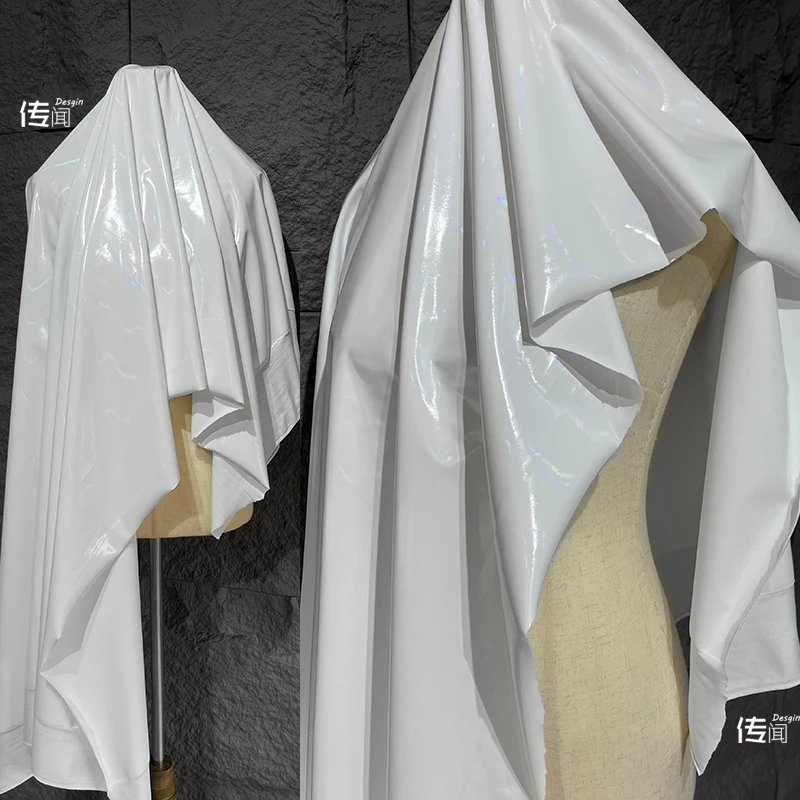 흰색 PU 가죽 원단 부드러운 탄성 가방, 디자이너 원단, DIY 의류, 재봉 소재 천, 마당