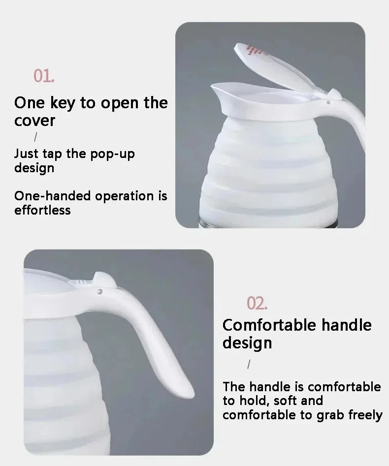 110V 220V 0.6L Mini Folding Kettle Silicone Electric Kettle Portable Small Outdoor Traveling Kettle Retractable 4
