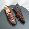 New Loafers for Men Patent Leather Stone Pattern Slip-On Round Toe Wedding Shoes for Men Size 38-44 Men Shoes 3
