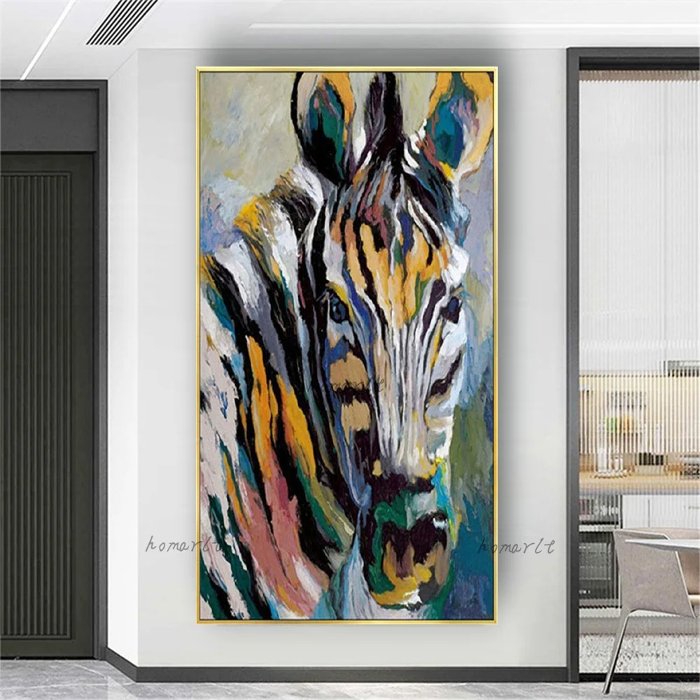 

100% Hand-Painted Zebra Oil Painting On Canvas Colorful Texture Animal Wall Art Picture Modern Abstract Kid's Room Decor Artwork