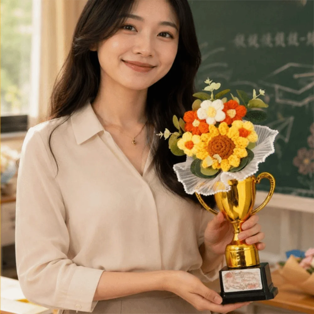 섬세한 꽃 장식 졸업 시즌 장식품 트로피 모양의 받침대 우아한 외관 교사 감사..