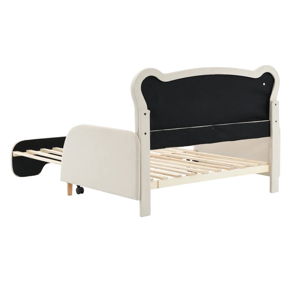 Beige Samt-Bett in Bärenform 140x105&140x200cm Gepolstertes Kinderbett Ausziehbares Tagesbett mit Weichen Schutzkanten – Detail 16