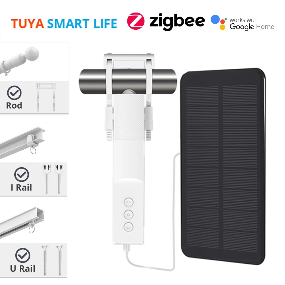 

Умный робот-занавес Tuya Zigbee с солнечной панелью, для римских штор типа I, U-образный трек, управление Alexa GoogleHome, водитель занавесок Zemismart