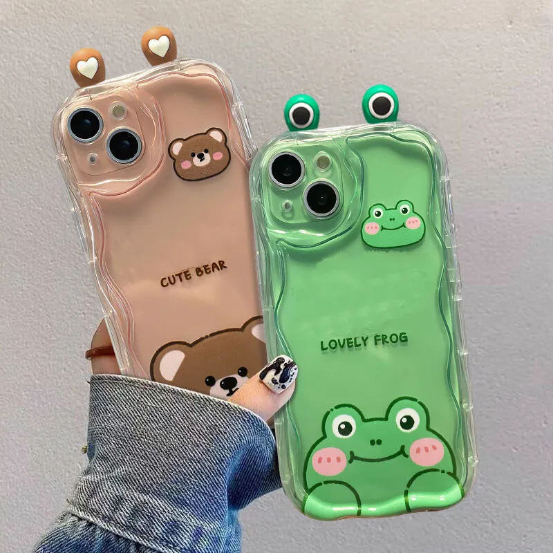3D Bear Frog Eyes Cat Ears Phone Case Cover