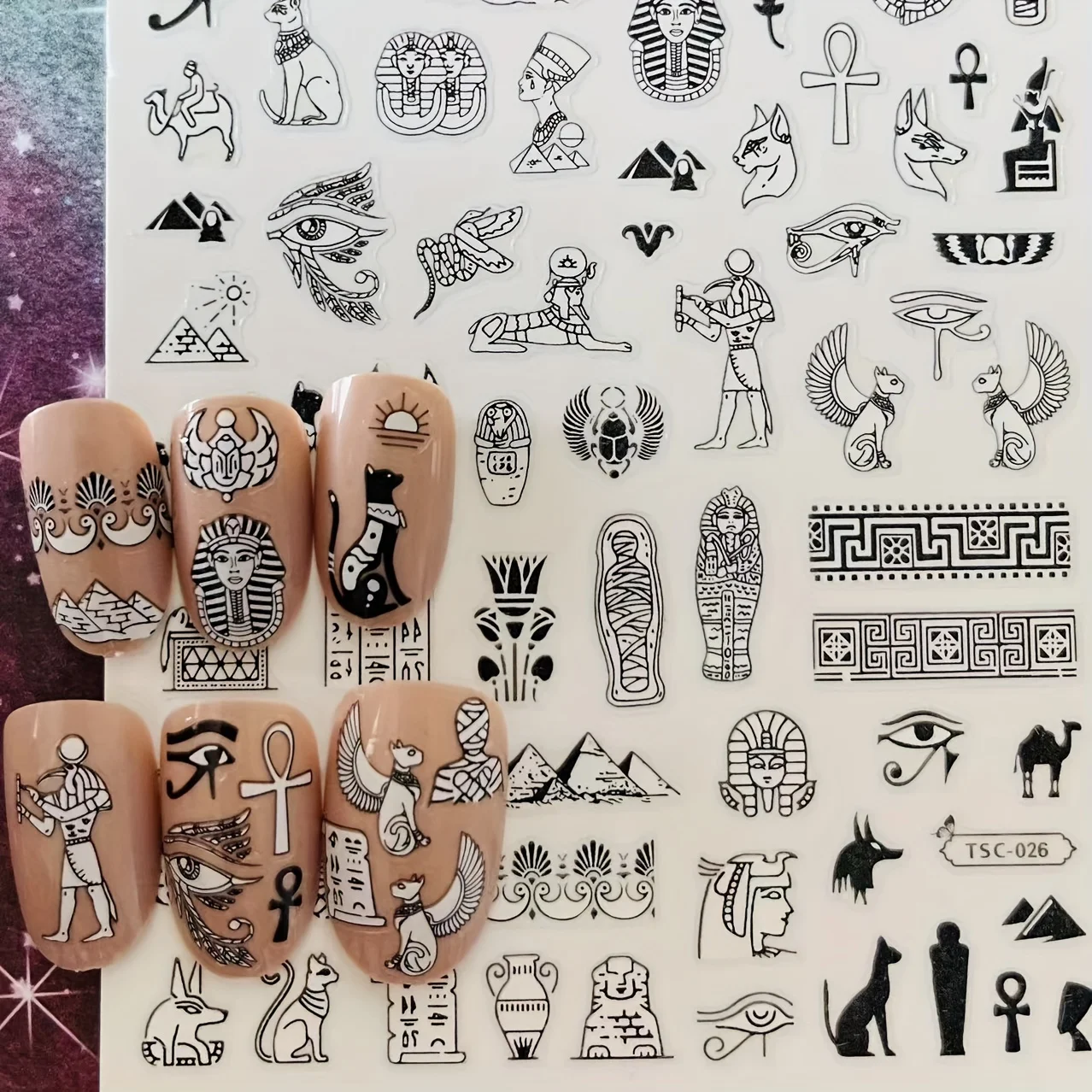 Ancient Egyptian Culture Cat Alphabet 3d Nail Art Sticker Nail Deco Slider TSC-178