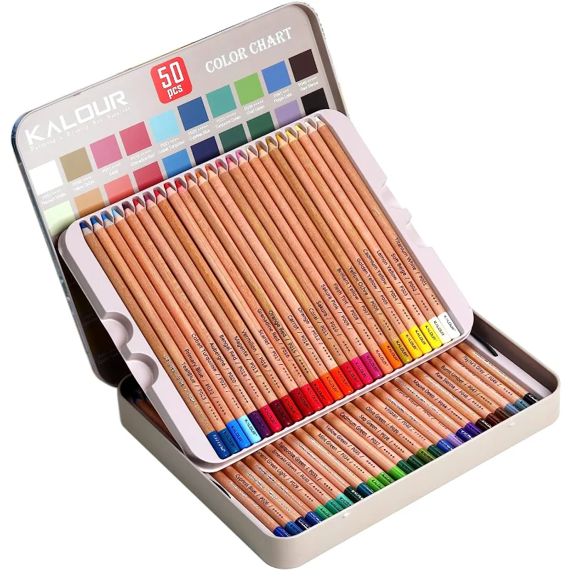 KALOUR-Crayons de couleur pastel craie, ensemble de 50 couleurs, crayons à  charbon pour document, dessin, croquis, coloriage, ombrage, fournitures