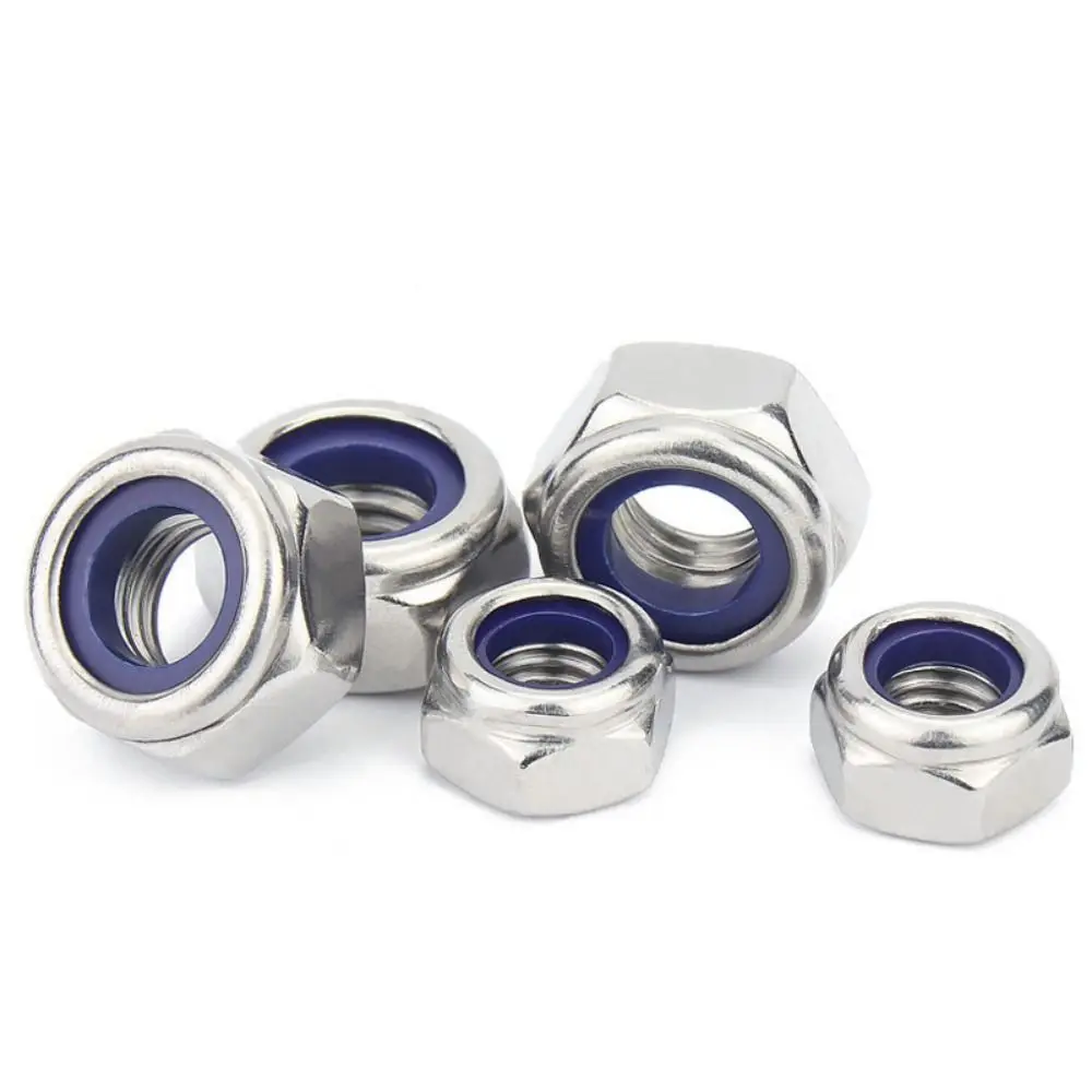 10pcs 304 Stainless Steel Self-locking Nut Hex Nylon M2 M3 M4 M5 M6 Locknut Black Silver Hardware Accessory Insert Lock Nut