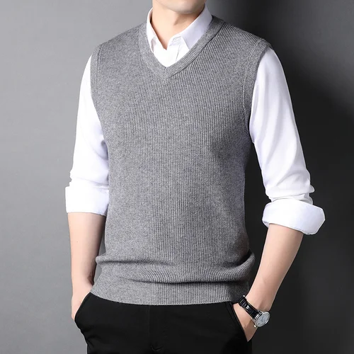 최고급 새로운 가을 겨울 패션 브랜드 디자이너 스웨터 조끼 니트 남성 풀오버, V 넥 솔리드 민소매 캐주얼 남성 의류 4