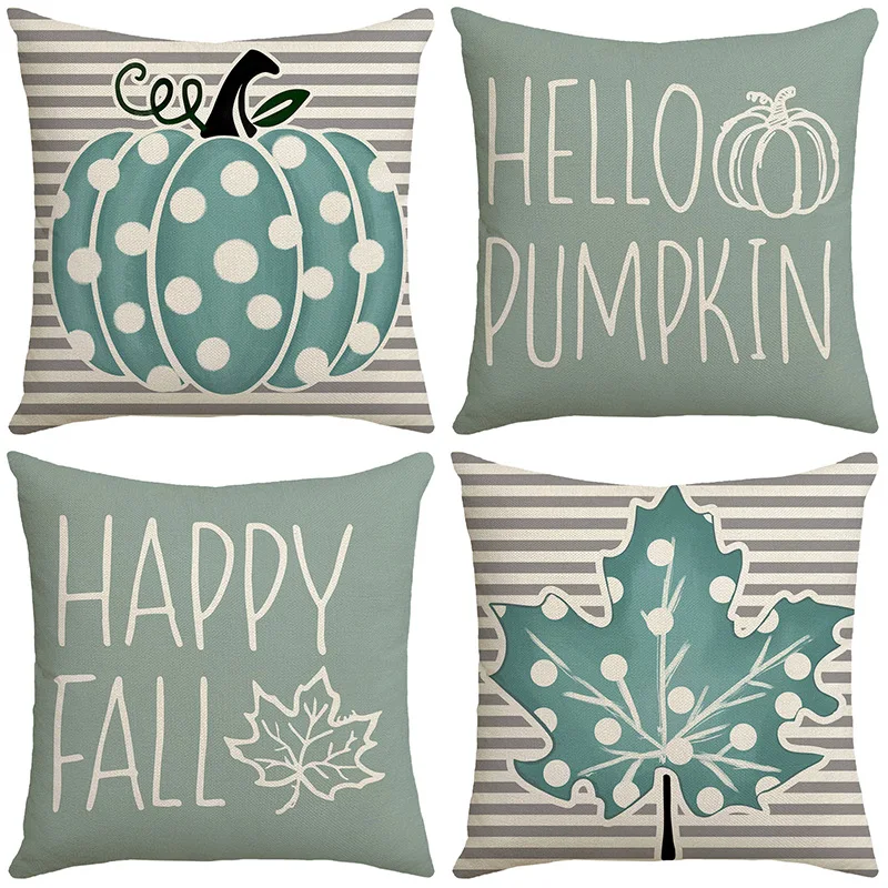 

Thanksgiving Decorations Couch Cushion Cover 18x18 Inches Linen Pillowcase Sofa Decor Throw Pillow Cover Leaves Pumpkin Pillows