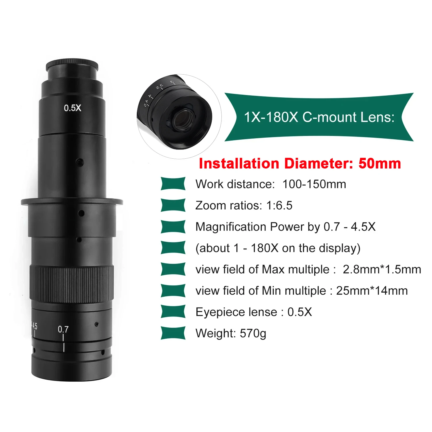 YIZHAN 180X 렌즈 디지털 현미경(납땜용) 13MP/48MP/60MP HD 카메라 링 라이트 조절 가능 금속 중간 베이스 현미경