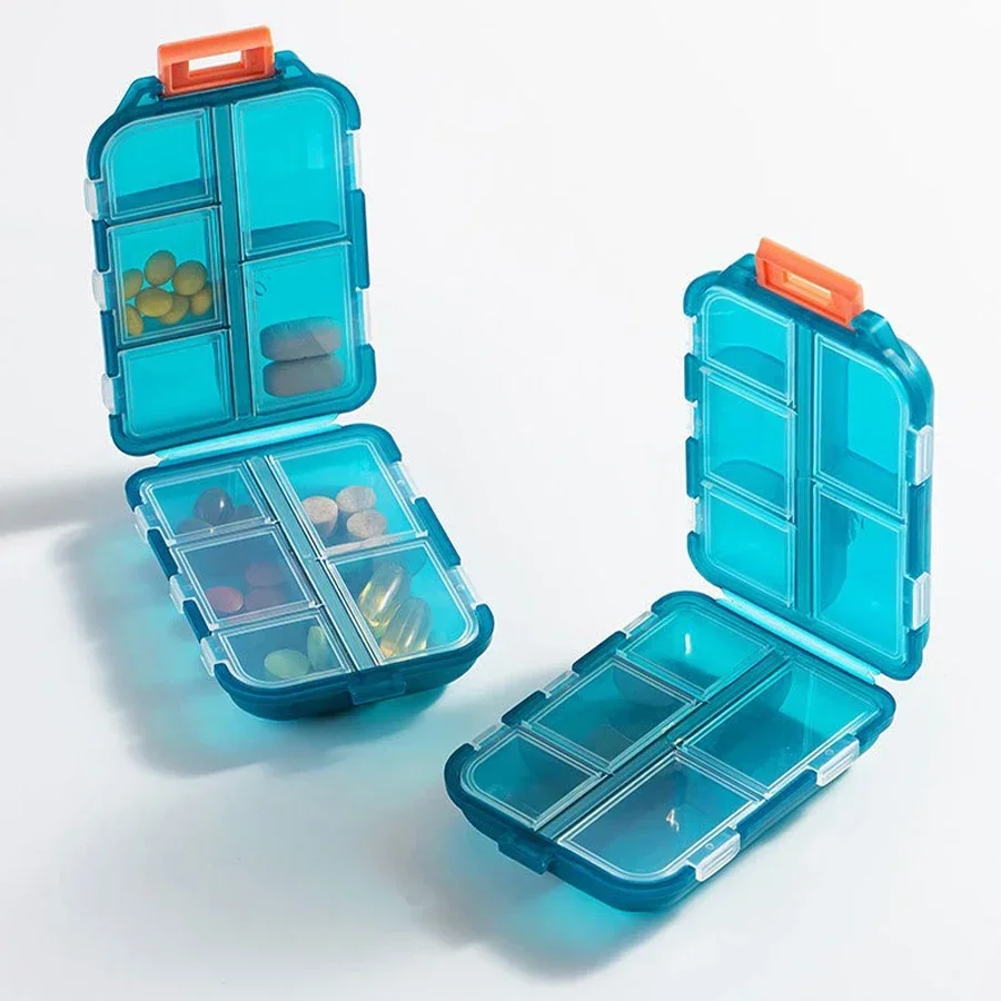 Portable 10 Grids Pill Organizer Box Travel Medicine Storage Case for Vitamin Fish Oil Drug Dispenser Drug Storage Box