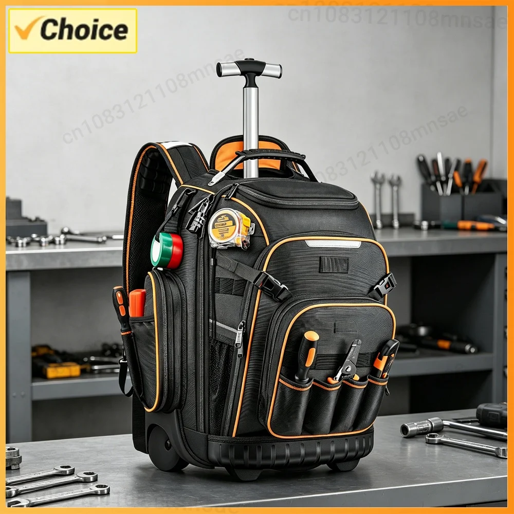 Zaino Portautensili con Porta di Ricarica USB, Organizer per Attrezzi, Base Impermeabile, Borsa con Ruote per Elettricisti, Meccanici e Operai Edili