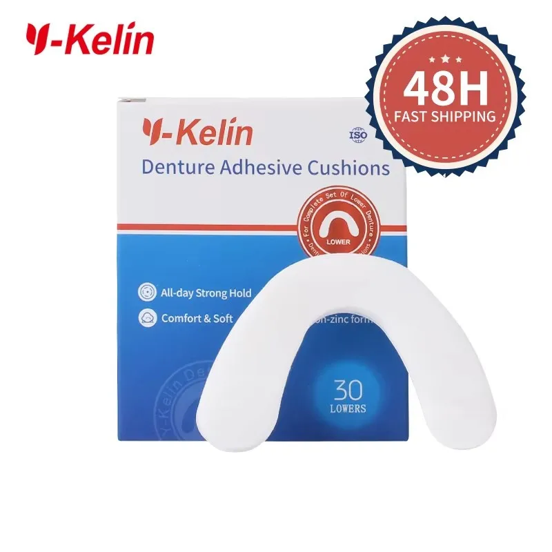 Y-Kelin Denture Adhesive Cushion Lower 30 Counts Soft Comfort Strip Pads Strong Hold