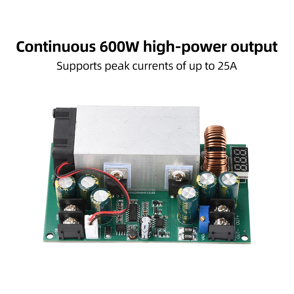 DC12V-75V 2.5V-50V 조정 가능한 벅 컨버터 600W 25A 고전력 스텝다운 전압 조정기 모듈 실시간 전압 디스플레이