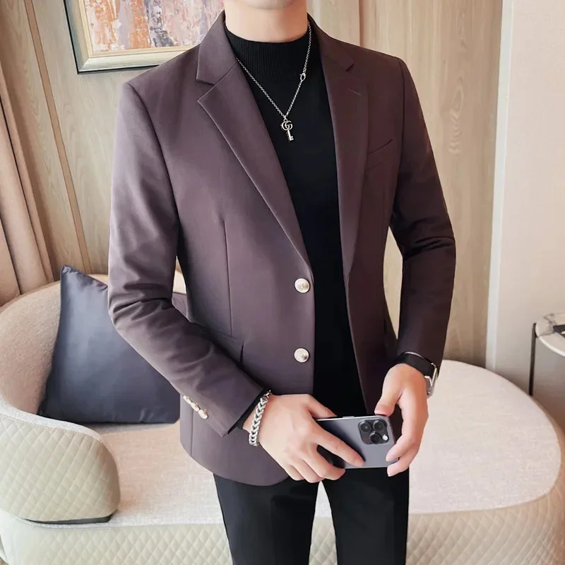 

Classic Solid Color Suit Jacket for Men Slim Fit Casual Business Blazer Masculino Fashion Wedding Groom Formal Coat Clothing