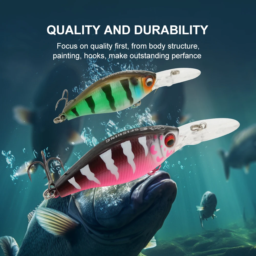 ESFISHING 전문 플로팅 하드 미끼 럭키 프린스 플러스 52mm 72mm 다이브 1.2m 워블러 파이크 낚시 루어 태클