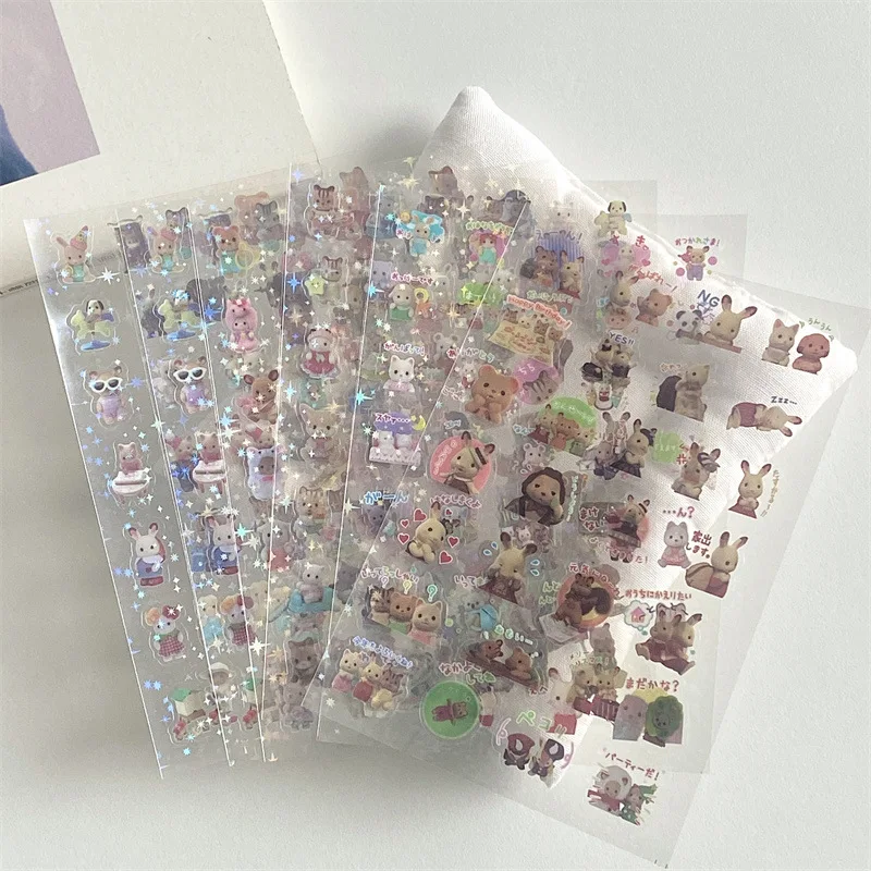 6Pcs Sylvanian Mini Cartoon Waterproof Stickers Pack Anime Accessories Children's toys doodle gift cartoon stickers