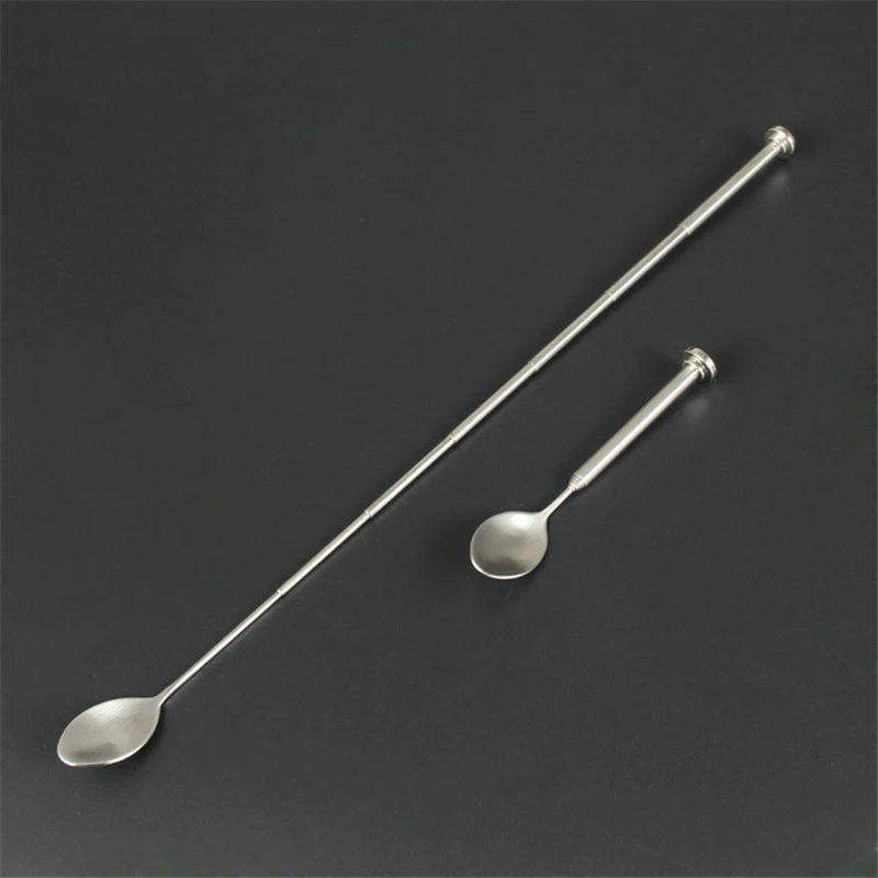 Cocktail Spoon Stainless Steel Retractable Bar Spoon Bartender Cocktail Mixing Spoon Telescopic Extendable Long Pocket