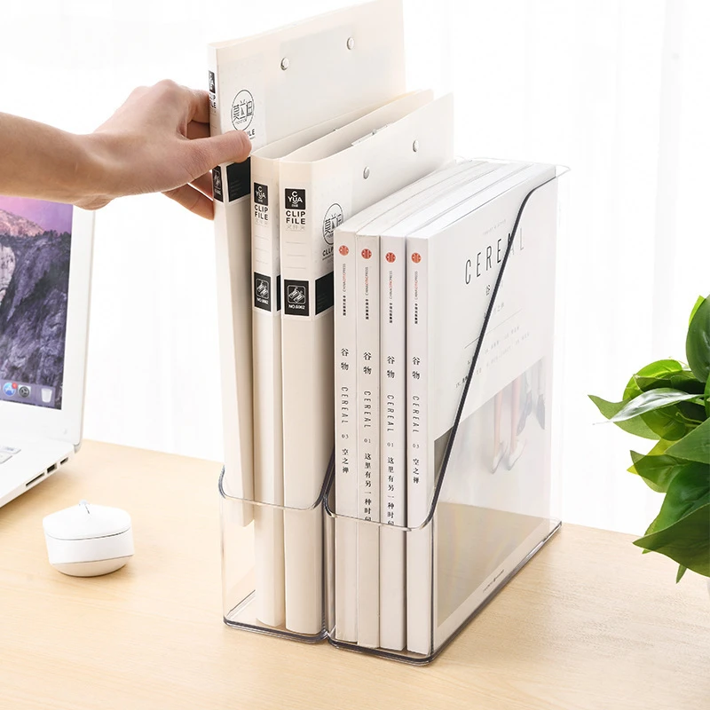 

Transparent Desk Bookends Desk Organizer File Box Magazine Data Storage Rails Book Stand Holder Book Rack Office Accessories