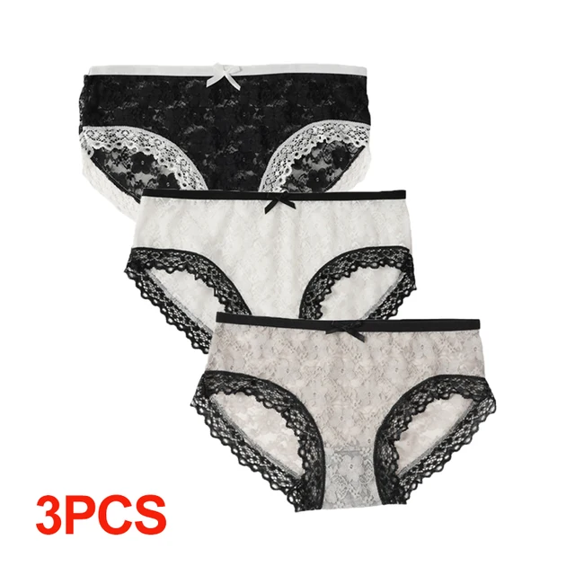 3 pièces Sexy dentelle culottes sans couture taille basse Ultra-mince Transparent nœud dames slips japonais doux fille culotte L-XL 1