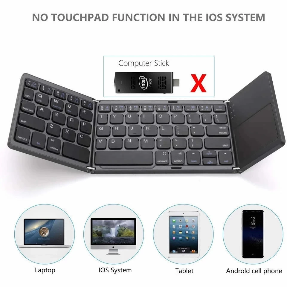 New Portable Mini Three Folding Bluetooth Keyboard Wireless Foldable Touchpad Keypad for IOS Android Windows ipad Tablet
