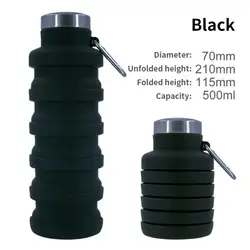 Collapsible BPA-Free Silicone Water Bottle - Reusable, Foldable & Portable (Black)