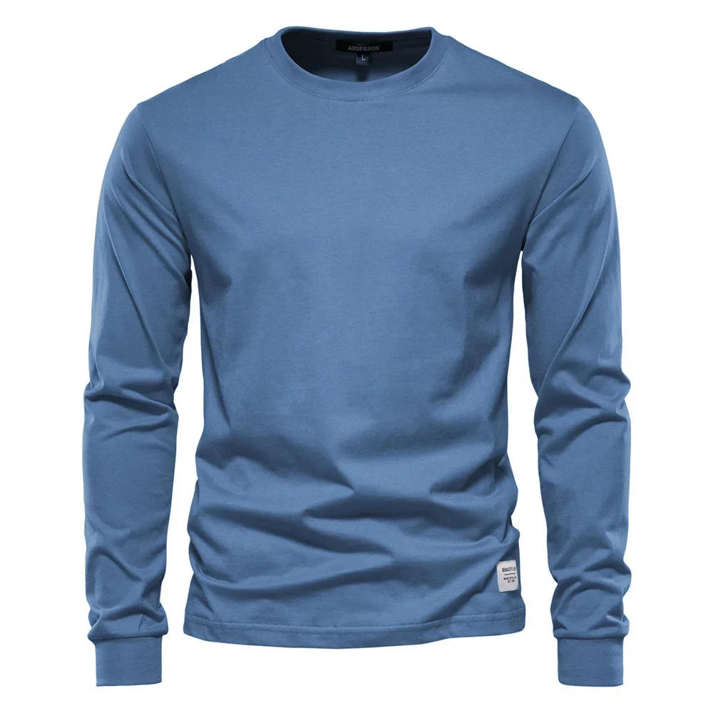 Casual Pure Cotton Long Sleeve Men's T-shirt back view