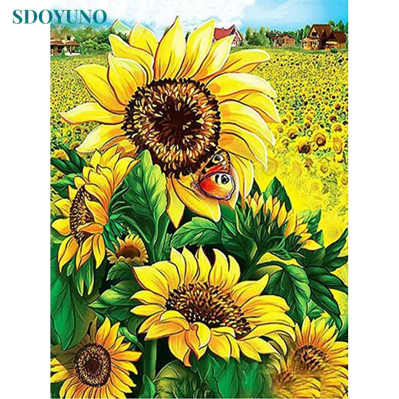 

SDOYUNO 5D Diamond Painting Floral Cross Stitch Kit Full Square Round Diamond Embroidery Pictures Of Rhinestones Handicraft