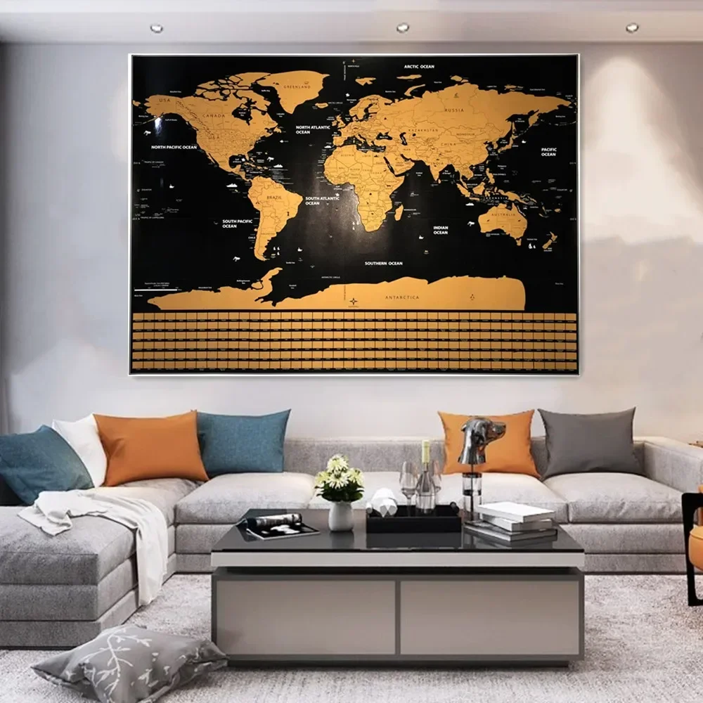 1 Pz World Scratch Off Maps - Deluxe Travel Scratch Maps Con Maiuscole Colorate, Città, Punti Di Riferimento, Cartografia-Regalo Di Viaggio 0