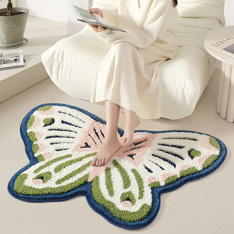 

Light Luxury Butterfly Shape Bedroom Flocking Carpet Bedroom Cloakroom Living Room Coffee Table Blanket Bedside Mat